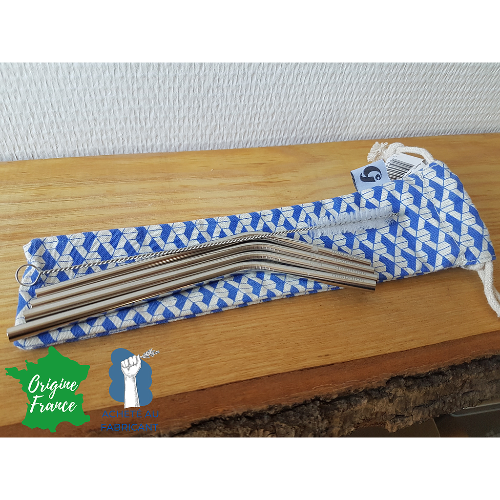 Set de 4 petites pailles coudées avec goupillon et pochon