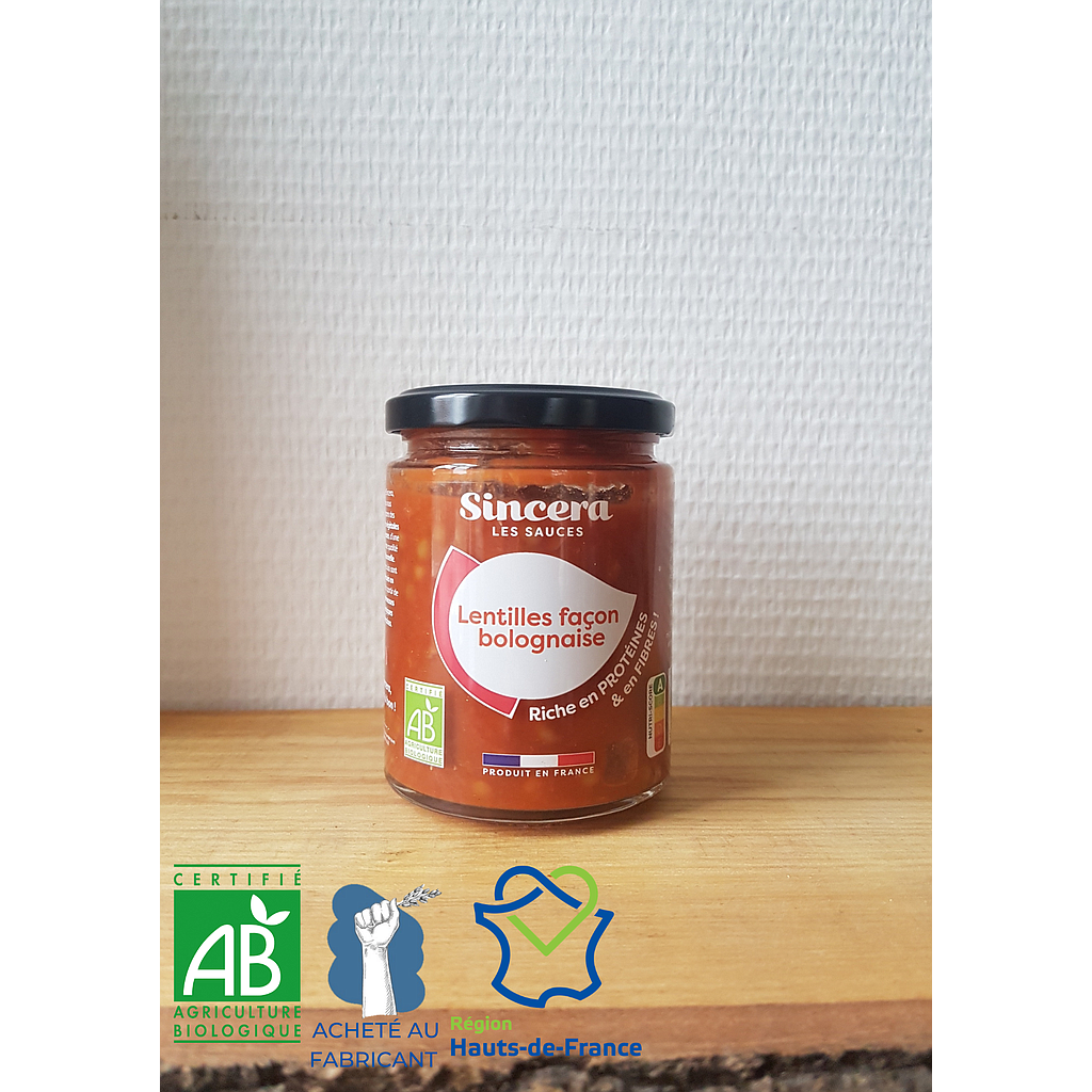 Lentilles façon bolognaise Bio Sincera 280g