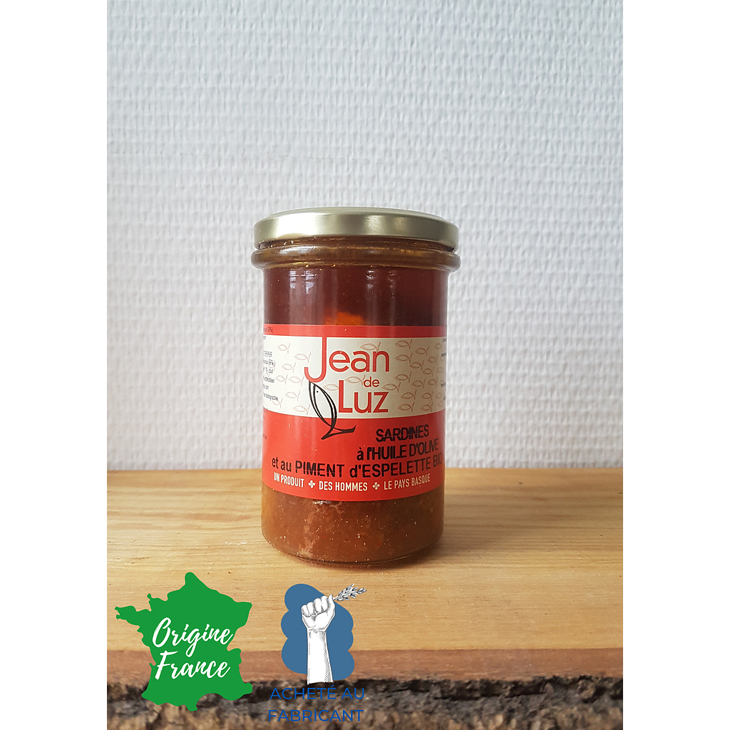 Sardines à l'huile d'olive et au piment d'Espelette AOP Bio Jean de Luz 270g