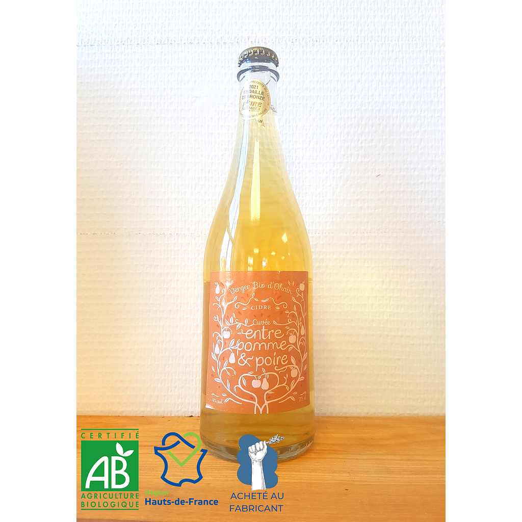 Cidre poiré Entre Pomme et Poire Ohain bio 75cl